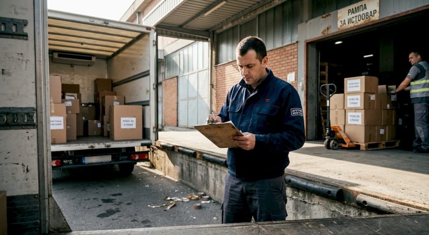 Vozač i radnik na utovaru tereta u kamion